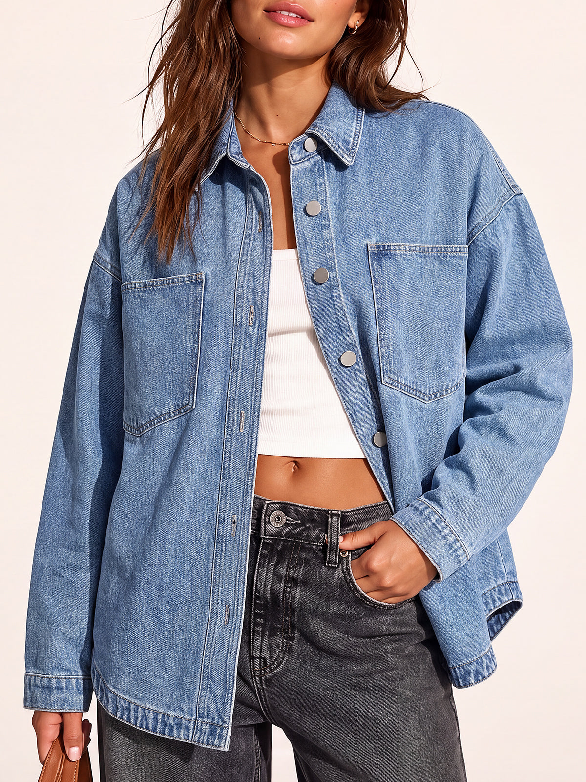 Women Denim Shirts Oversized Long Sleeve
